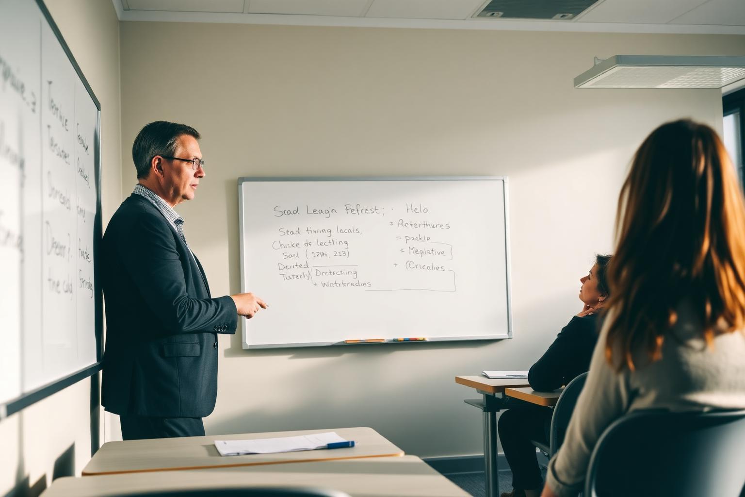 A lecturer teaching a small classroom